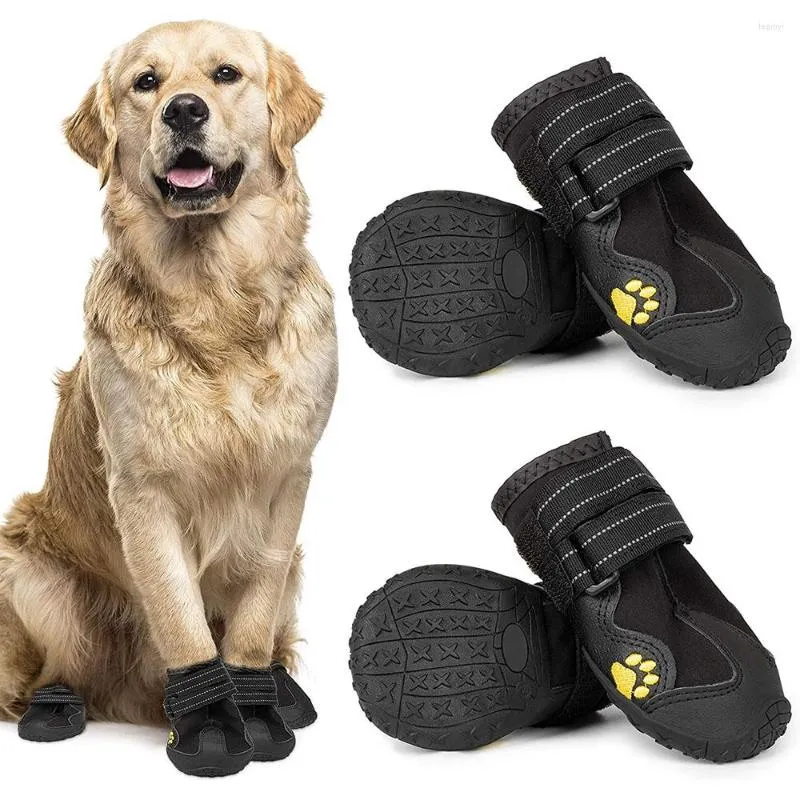 Dog Apparel 4pcs Boots Waterproof Shoes Booties With Reflective Rugged Anti-Slip Sole And Skid-Proof Outdoor Pet Rain