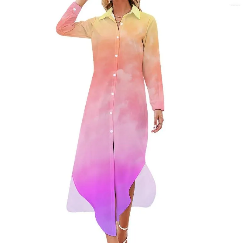 Robes décontractées Sunset Cloud Robe en mousseline de soie Bright Tie Dye Kawaii Street Wear Femme Sexy Design Vêtements Grande Taille