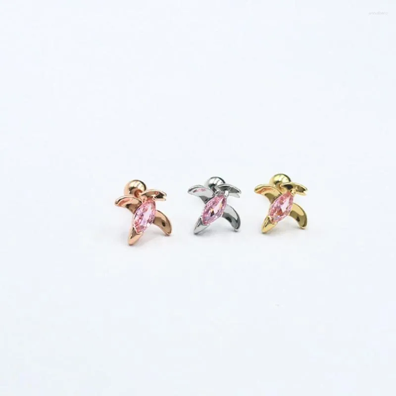 Stud Earrings 1 PCS Cute Small Pinnk Zircon Dinosaur Shape Earring For Women Trendy Steel Bar Ear Cartilage Piercing Cuff Jewelry