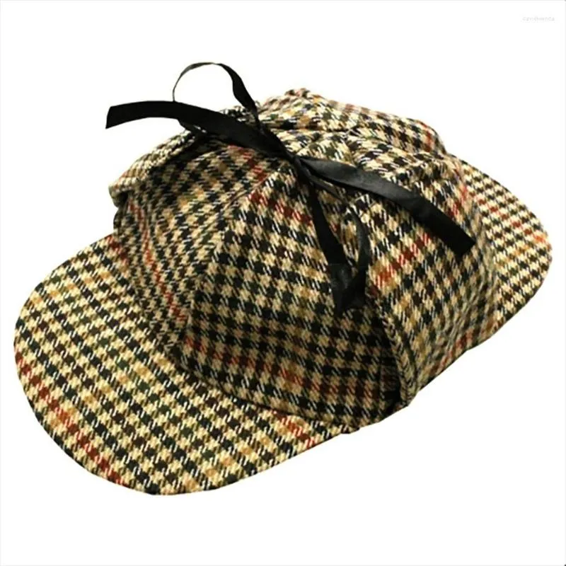 Berets Houndstooth Deerstalker Cap Coffee Color 18% Patchwork Hat Wool Classic Herringbone Hommes