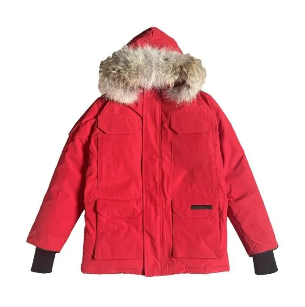 Parka da uomo di design Cappotto Cappotto invernale dal Canada piumino sportivo da esterno giacca a vento in oca Parka cappello a collo lungo vero bomber in pelle di lupo