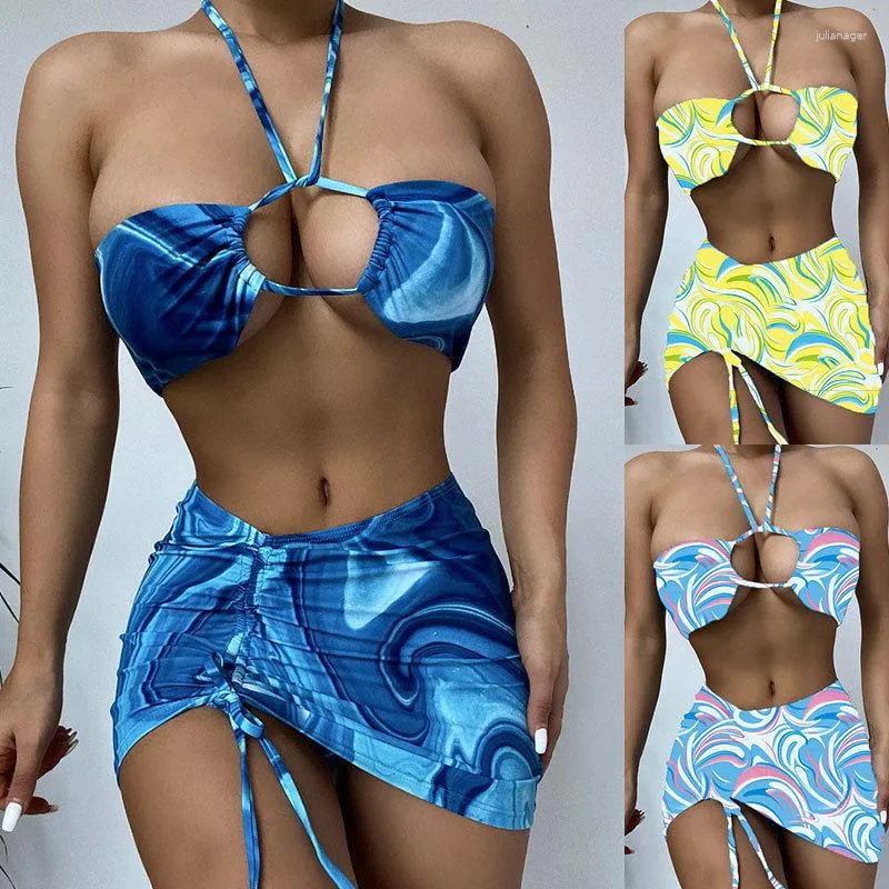 Costume da bagno da donna 2023 Costume da bagno bikini sexy con stampa divisa in tre pezzi all'ingrosso