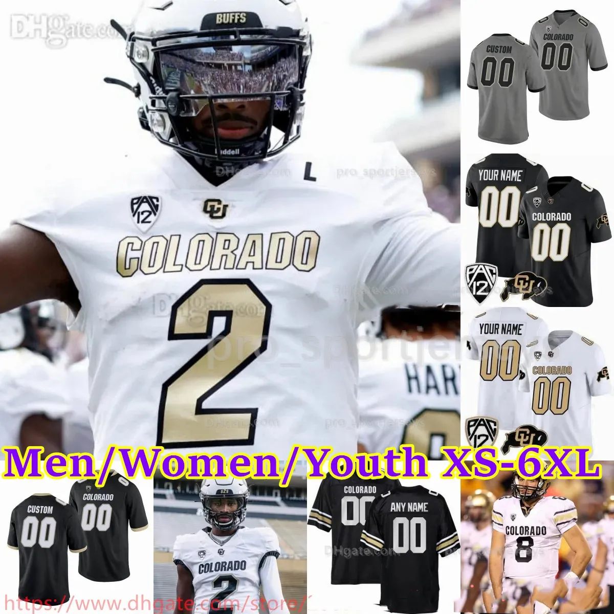 NCAA College Colorado Buffaloes Football Jersey Sydeur Sanders Sy'Veon Wilkerson Dylan Edwards Travis Hunter Anthony Hankerson Xavier Weaver Jimmy Horn Jr Woods