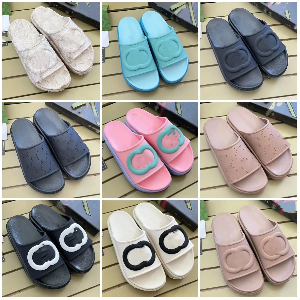 Sandal slipper women slide Internet celebrity burst solid color flat heels leisure thickened outside wear stepping on poop feeling increased 5 cm cake slippers 06