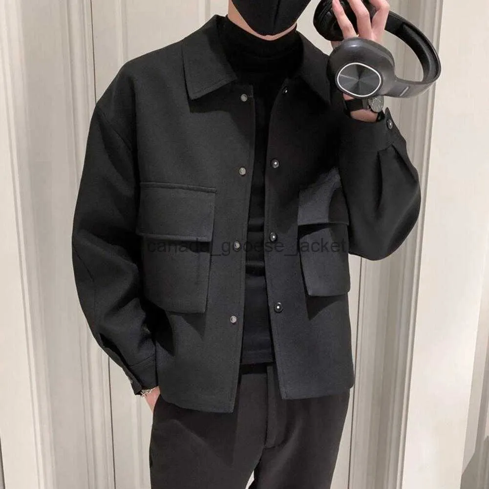 Women's Wool Blends Winter Mens Wool Trench Coat Jacket Short Slim Fit Casual Coats Korean Solid Color Steetwear Windbreaker Turndown Collar OutwearL230918