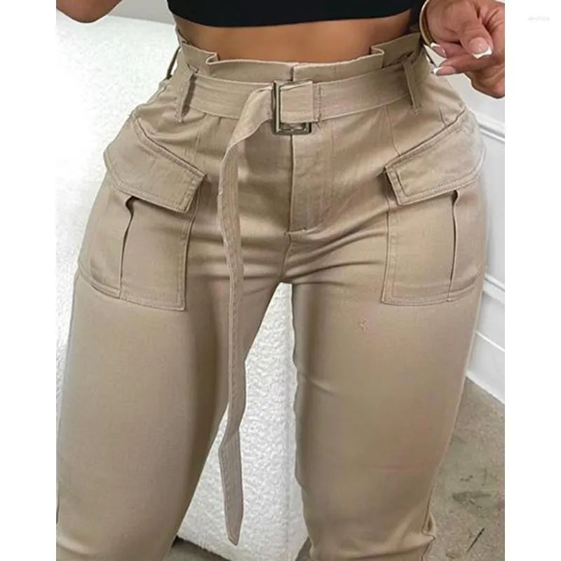 Womens Pants Spring Women High Waist Pocket Design Cargo With Belt 2023  Sexy Femme Skinny Trousers Y2k Office Lady From 26,66 €