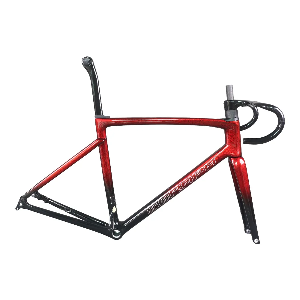 Super Light Road Bike Frame TT-X33 Red Ice Crack Paint Full Internal Cables Disc BSA Bottom Bracket Max Tire 700X28C