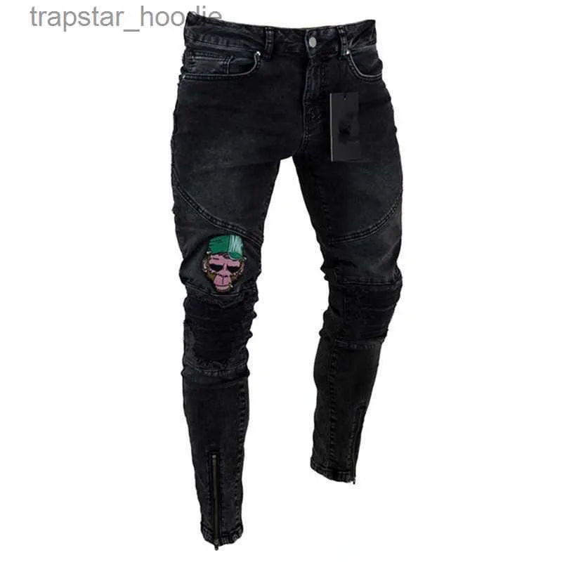 Męskie dżinsy moda chude dżinsy męskie stylowe dżinsy spodnie motocyklista chude szczupłe spustki dżinsowe dżinsowe dżinsowe dżinsy dżinsy L230918