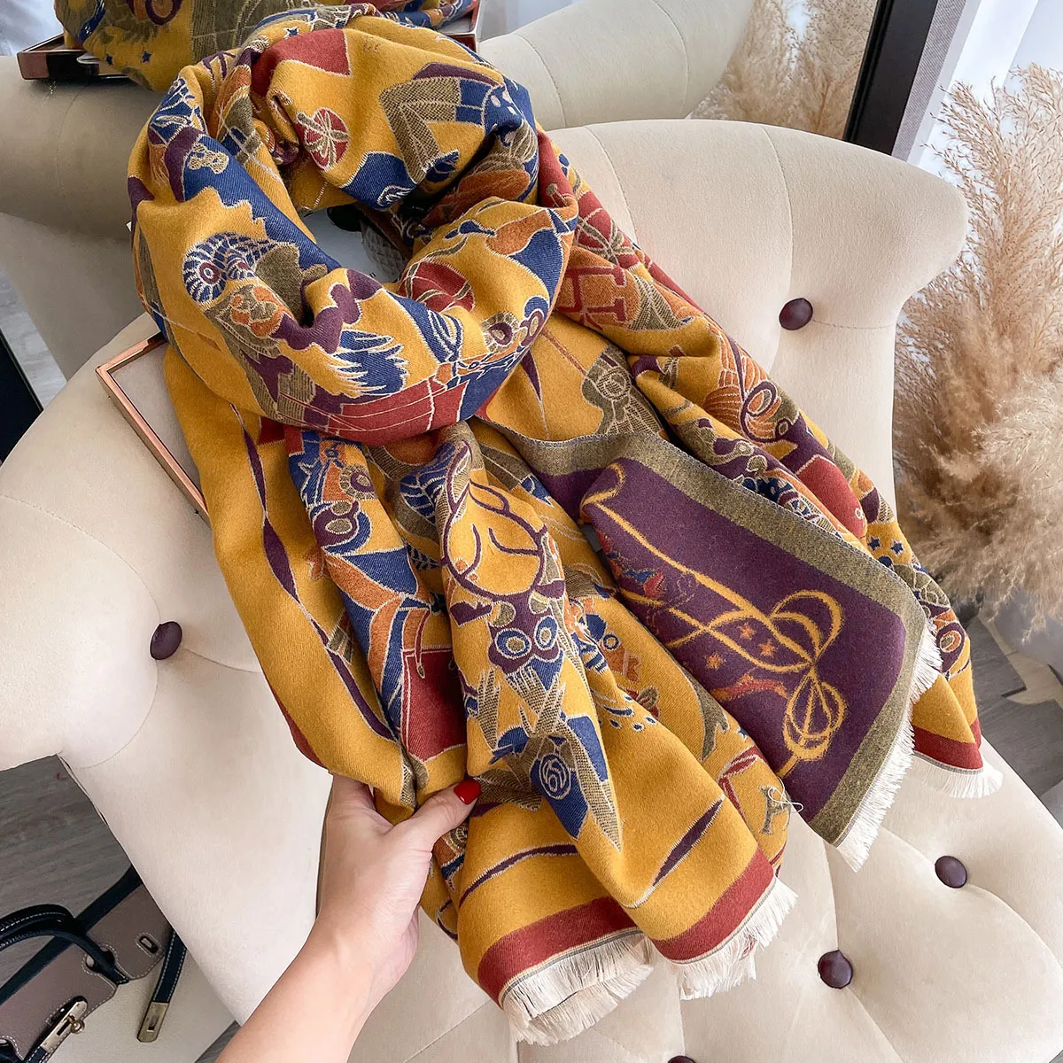 Mode Laine Designer Echarpes Hiver Luxe Cachemire Écharpe Hommes Femmes Modèle Pashmina Châle Foulards Nouveau Cadeau Long Wraps Tempérament Polyvalent 180x65cm