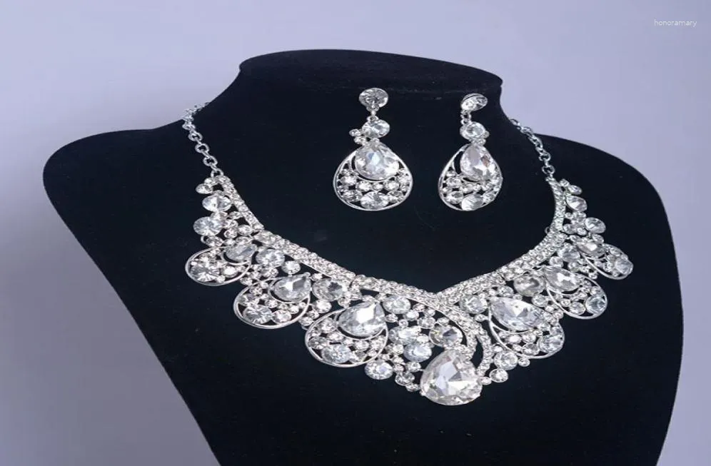 Necklace Earrings Set Retro Vintage Designer Water Drop Wedding Jewelry Clear Austrian Crystal Rhinestone