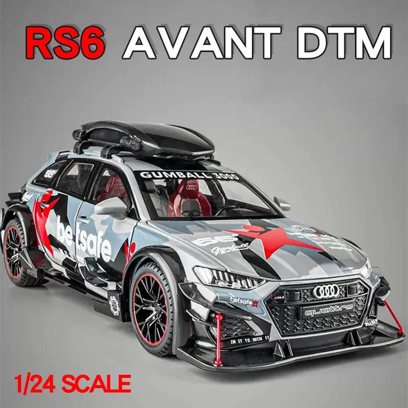 Modellino auto 1/24 RS6 Avant DTM Modello modificato Auto pressofuso in miniatura Collezione di auto in metallo Suono Luce Veicolo giocattolo Giocattoli Per ragazzi Regalo per bambini 230915