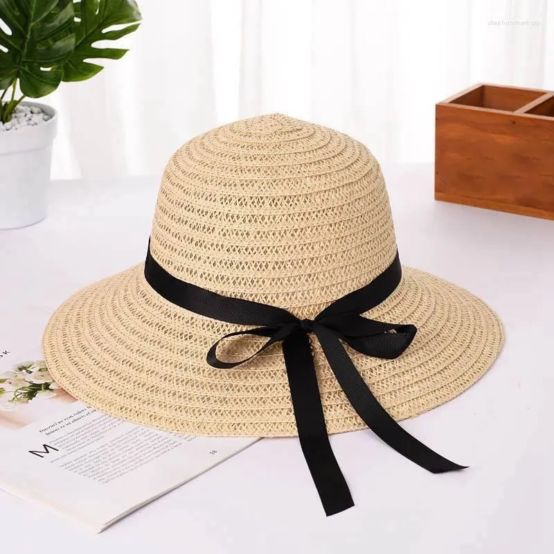 Chapeaux à large bord Chapeau de soleil d'été Floppy Beach Casquette de voyage Femme Paille Pliable Dames