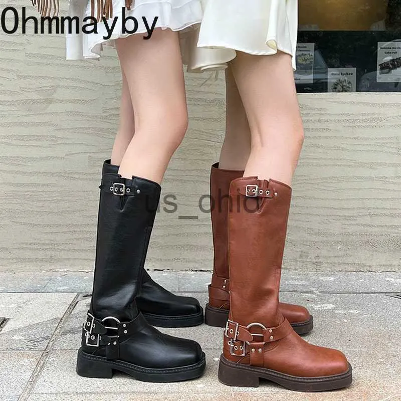 Boots Woman Western Cowgirl Boot Fashion Back Zippers Long Booties Causal Suqare Low Heel Winter Women's Biker Booties J230919