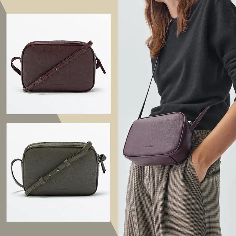 Bolsas de noche MOOQDAAX 2023 Cuero genuino Un hombro Pequeño Cuadrado Salvaje Color Sólido Simple Casual Señoras Bolsa de cámara Crossbody 230919