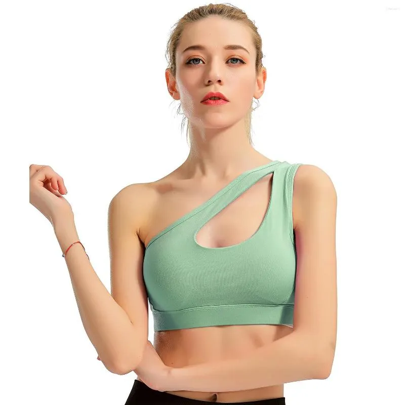 Yoga Outfit Girls Womens One Shoulder Sports Underwear Gym Workout Training Fitness Running Push-up Tops Gathering Shockproof Sexy Bra