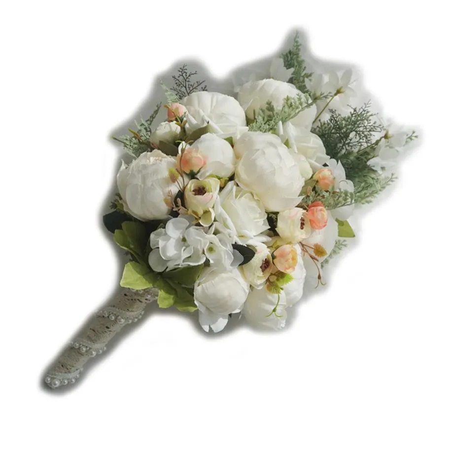 Gül Şakayık Gelin Cascading Buket Düğün Buketleri Gelin Kız Çiçekleri Ev Partisi Dekorasyon Sahte Tablo Çiçek Beyaz Pink195f