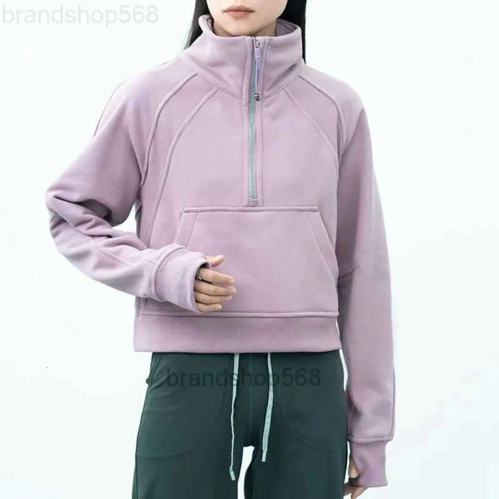 Tenues de yoga LU-99 Femmes Fitness Sweats à capuche Veste de course Dames Sport Demi-Sweat-shirt à glissière épais manteau de style court en vrac avec trou de pouce en polaire