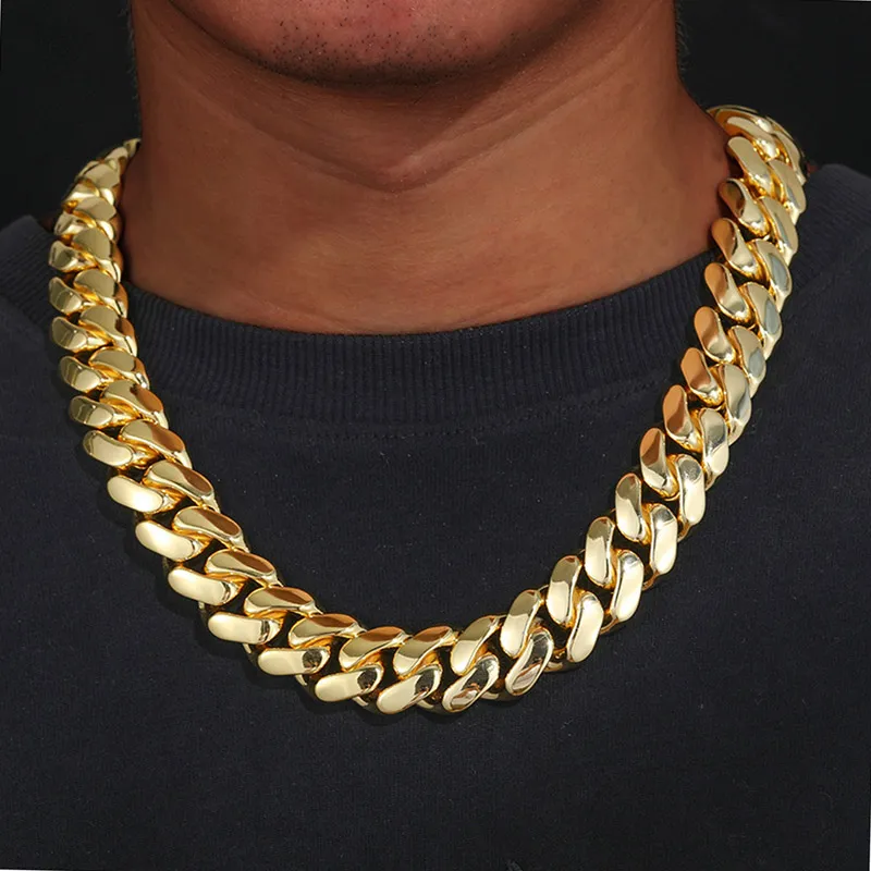 Hip Hop Cuban Link Chain Necklaces Top Quality Copper Real Golded Plated Micro Inserts Cleanly Diamond Clasp Bling Iced Out Jewelry For Men Women Choker Chains