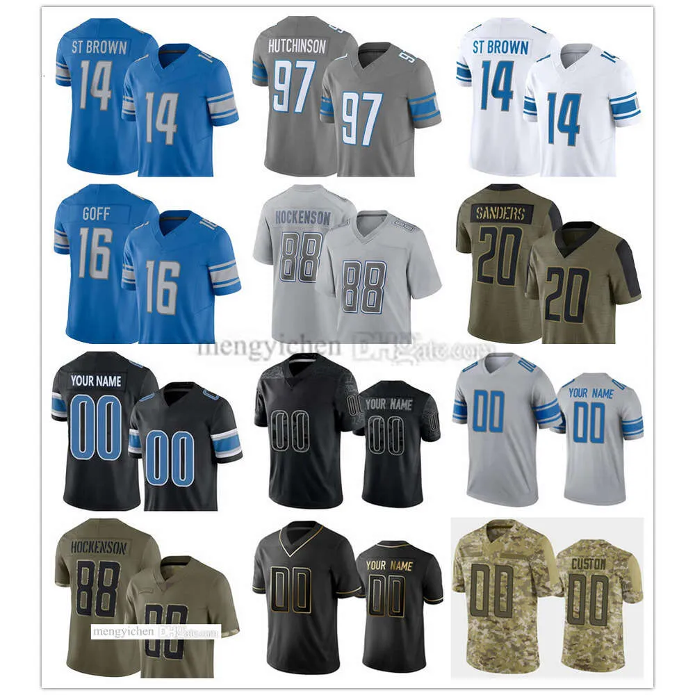 Maglie da calcio uomo 97 Aidan Hutchinson 16 Jared Goff 14 Amon-Ra St. Brown 9 Jameson Williams 46 Jack Campbell 58 Penei Sewell 44 Malcolm Rodriguez 20 Barry Sanders