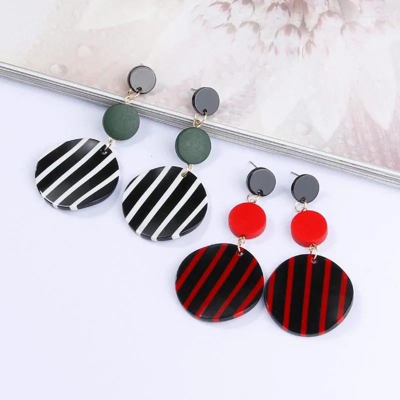 Dangle Earrings Vintage Wood Acrylic Pendientes Red White Black Geometric Round Drop For Women Jewelry