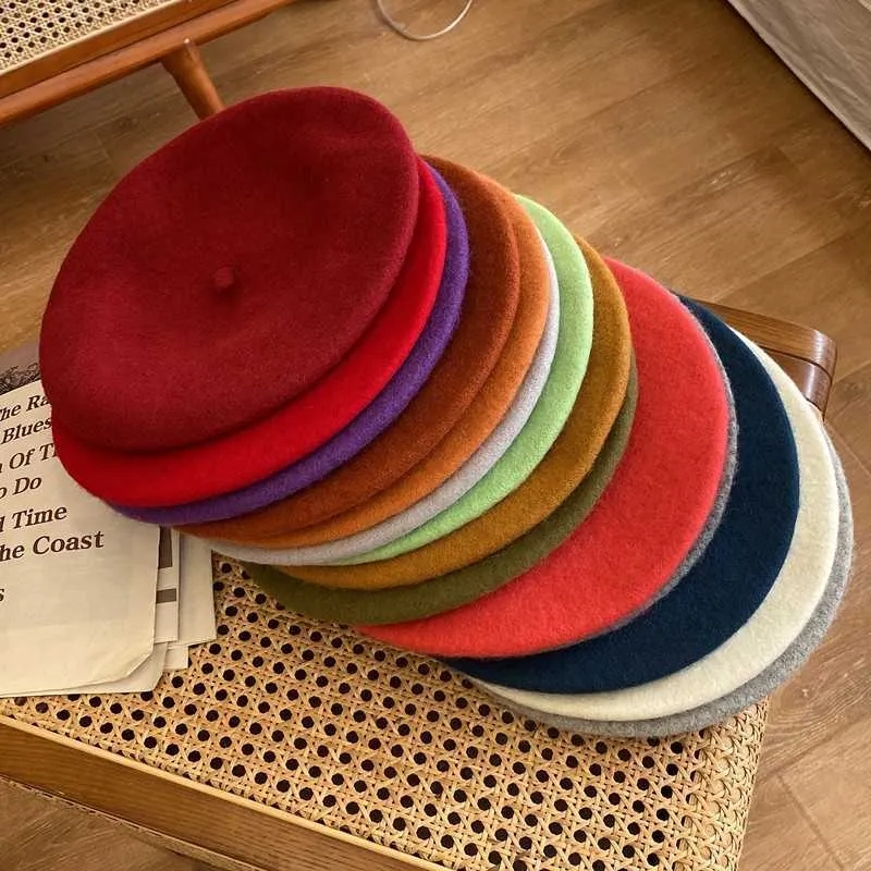 Béret en laine épais et chaud pour filles et femmes, casquette ronde décontractée, Vintage, artiste, citrouille, Gorros, 230920