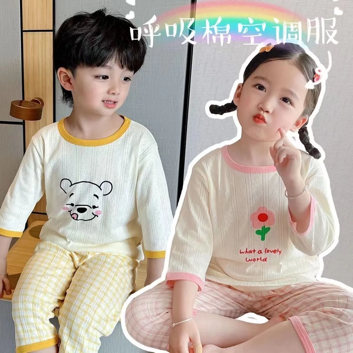 Clothing Sets Summer Thin Pajamas Babies Cartoon Half Sleeve TopsTrousers Soft Loose Nightgown Suits Kids Cute Printed Home Wear 2 Piece/Set 230918