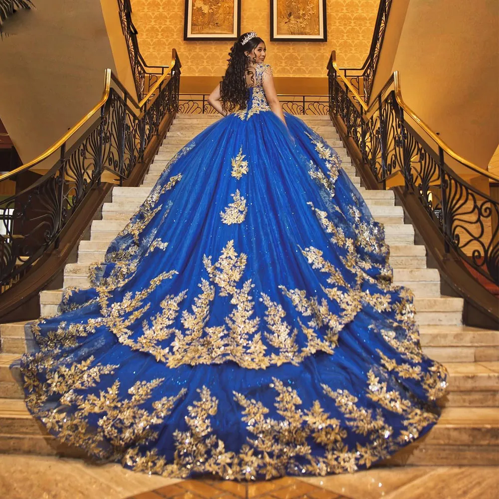 Robes de Quinceanera mexicaines bleu royal perles dentelle appliques robes de 15 ans corset dos junior filles robes de fête d'anniversaire 326 327