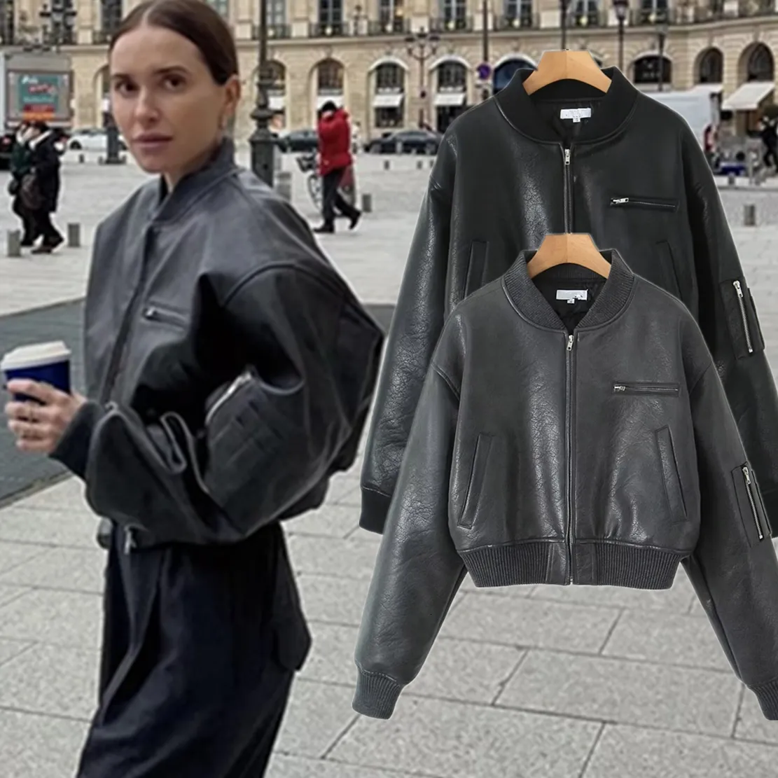 Jaqueta feminina mistura de lã Maxdutti francês retrô jaqueta de couro high street acolchoada outono e mulheres inverno motocicleta tops curtos 230918