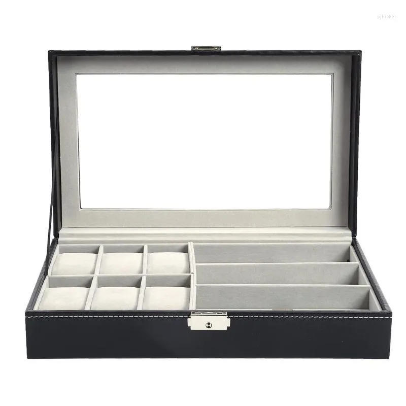 Horlogedozen Multifunctionele display-opbergdoos Zonnebril Organizer Glazenhouder Zwarte sieraden