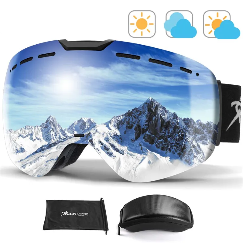 Kayak Goggles Maxdeer Erkekler Snowboard Glasse Kış Kar Gözü Kayak Antifog UV400 Koruma Çift Katmanlar Lens 230918