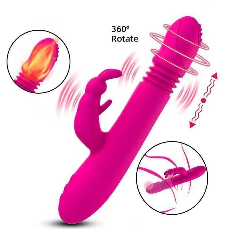 Jouet sexuel masseur télescopique lapin vibrateur Rotation chauffage point g gode Anal stimulateur de clitoris Masturbation féminine pour femme