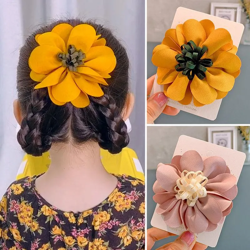 Hair Accessories The Korean Version Of Cloth Girl Hairpin Big Flower Back Head Children Solid Color Flowers Simple