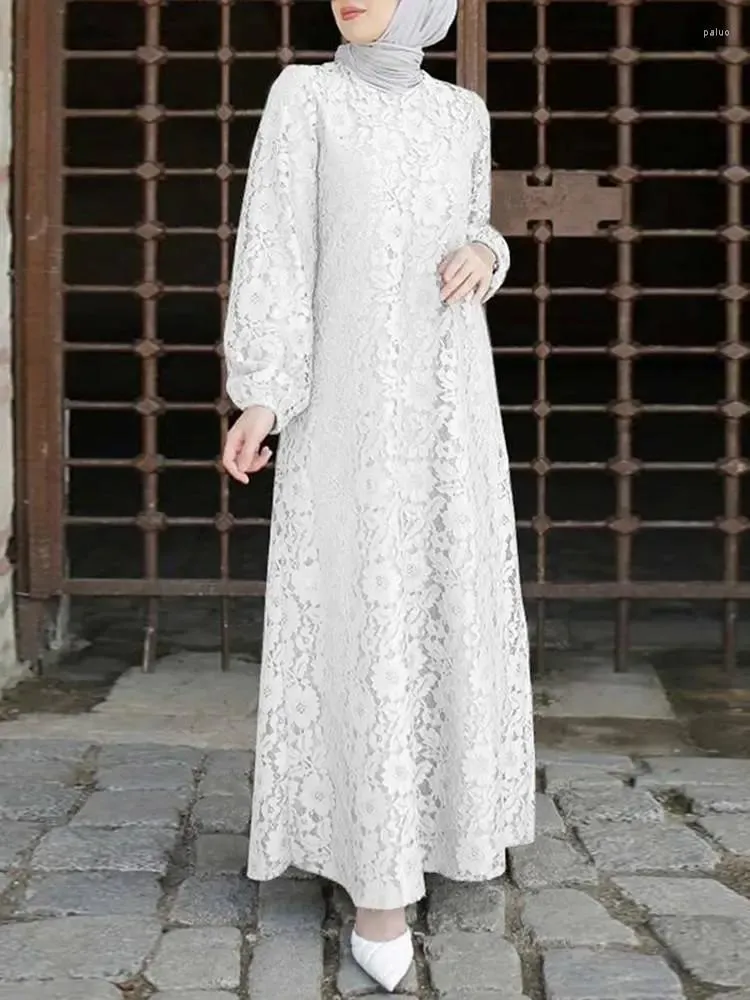 Ethnic Clothing Morocco Dress Muslim Women Lace Crochet Long Sleeves Abaya India Abayas Dubai Turkey Leisure Dresses Kaftan Robe Vestidos