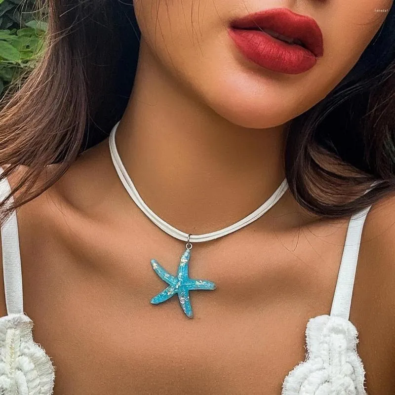 Colares Pingente Boho Personalidade Azul Estrela Colar Ajustável Starfish Gargantilha Mulheres Partido Cristal Pescoço Jóias Acessórios Atacado