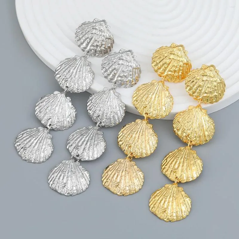 Brincos pendurados 90s design cor dourada mar concha longa borla delicada vintage metal verão para mulheres joias da moda