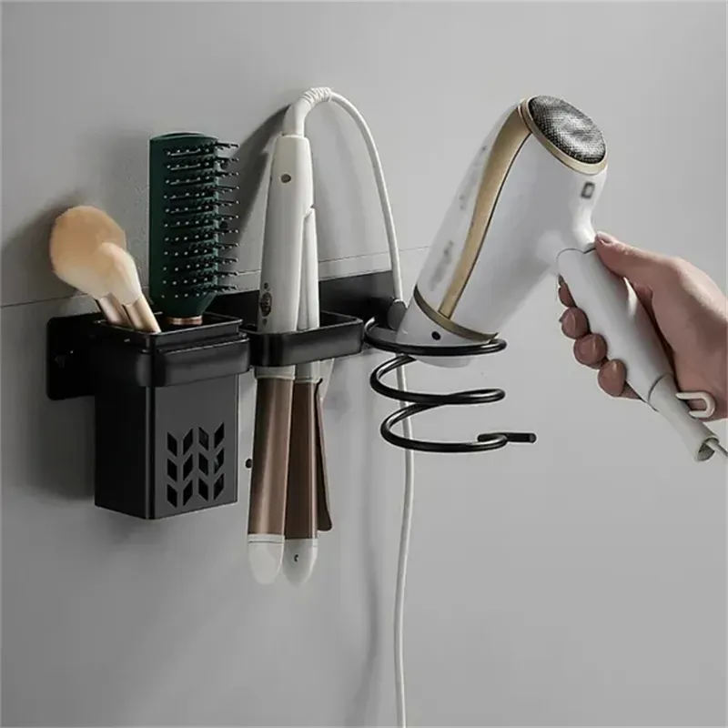 Hair Dryer Organizer Wall-mounted Storage Rack Hair Dryer and Straightener Holder Multi-functional Bathroom Shelves Accessories