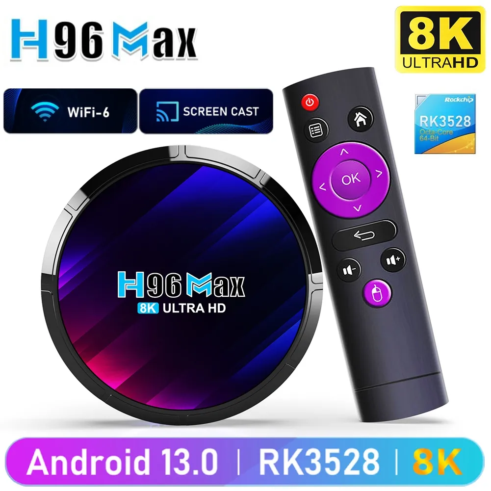 Android TV Box 13.0 4GB RAM 128GB ROM RK3528 WiFi 6 Smart TV Box RGB Light  Set Top Box BT5.0 Ultra HD 1080P 4K 8K HLG Mode HDR10+ WiFi 6 USB 3.0