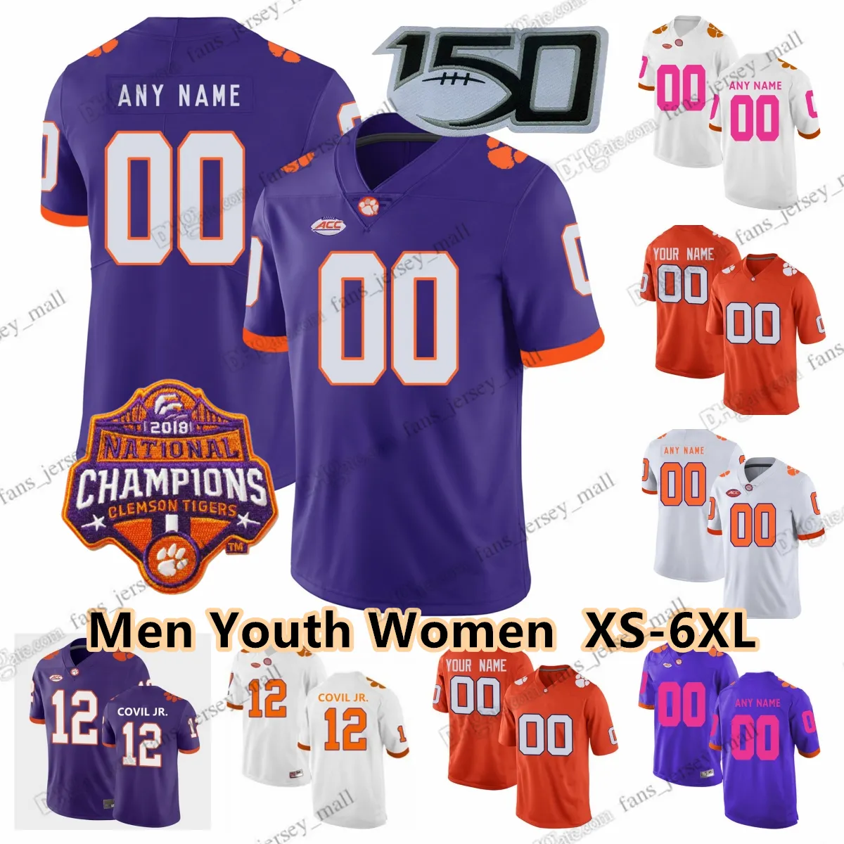 Özel S-6XL NCAA Clemson Tigers Futbol Forması 16 Trevor Lawrence 9 Travis Etienne Jr. 3 Amari Rodgers 12 Sherrod Covil Jr. 21 Malcolm Greene 23 Toriano Pride Jr. Simmons