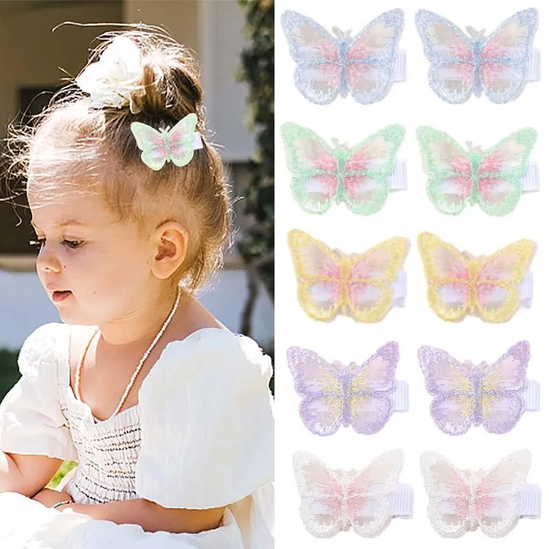 Hårtillbehör Oaoleer 4st/Set Sweet Girls Faryfly Clips Söta broderi Pin Barrettes Princess Headwear Baby