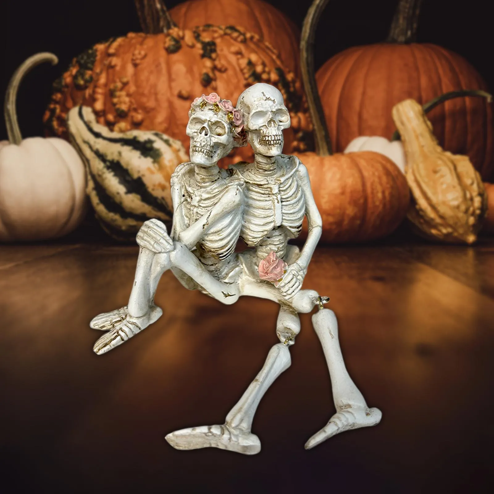 Skeleton Couple Figurine Desk Resin Collection Romantic Art Props Skeleton Lovers Statue for Office Fireplace Home Cosplay Clubs