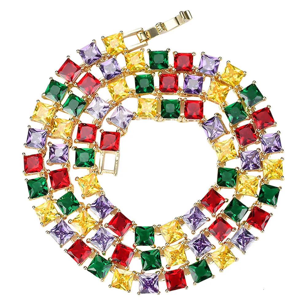 Hiphop personnalisé micro incrusté quatre couleurs carré zircon collier tendance hip hop bijoux