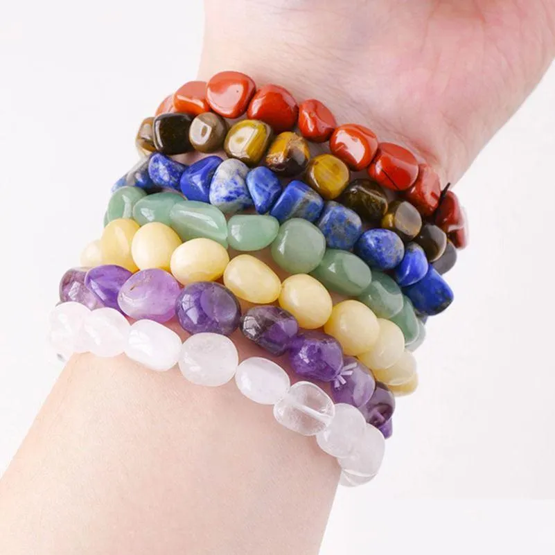 Brakety z koralikami Bracelets Kamień naturalny Biżuteria ametyst żwirowy agat róża kwarc szlachetny Bransoletka Kobiety moda dostawa dhuiq