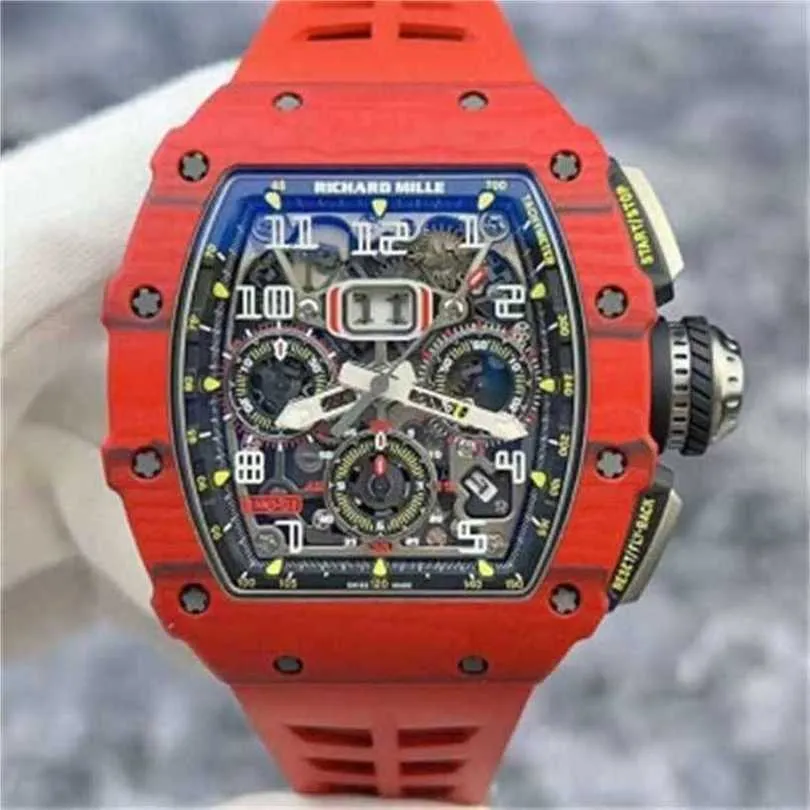 Relógio de pulso mecânico automático Tourbillon Richarmilles Relógio suíço RM11-03 FQ Red Devil masculino material de fibra data mês exibição 2019 cartão de crédito LLTD WN-EN8QWN