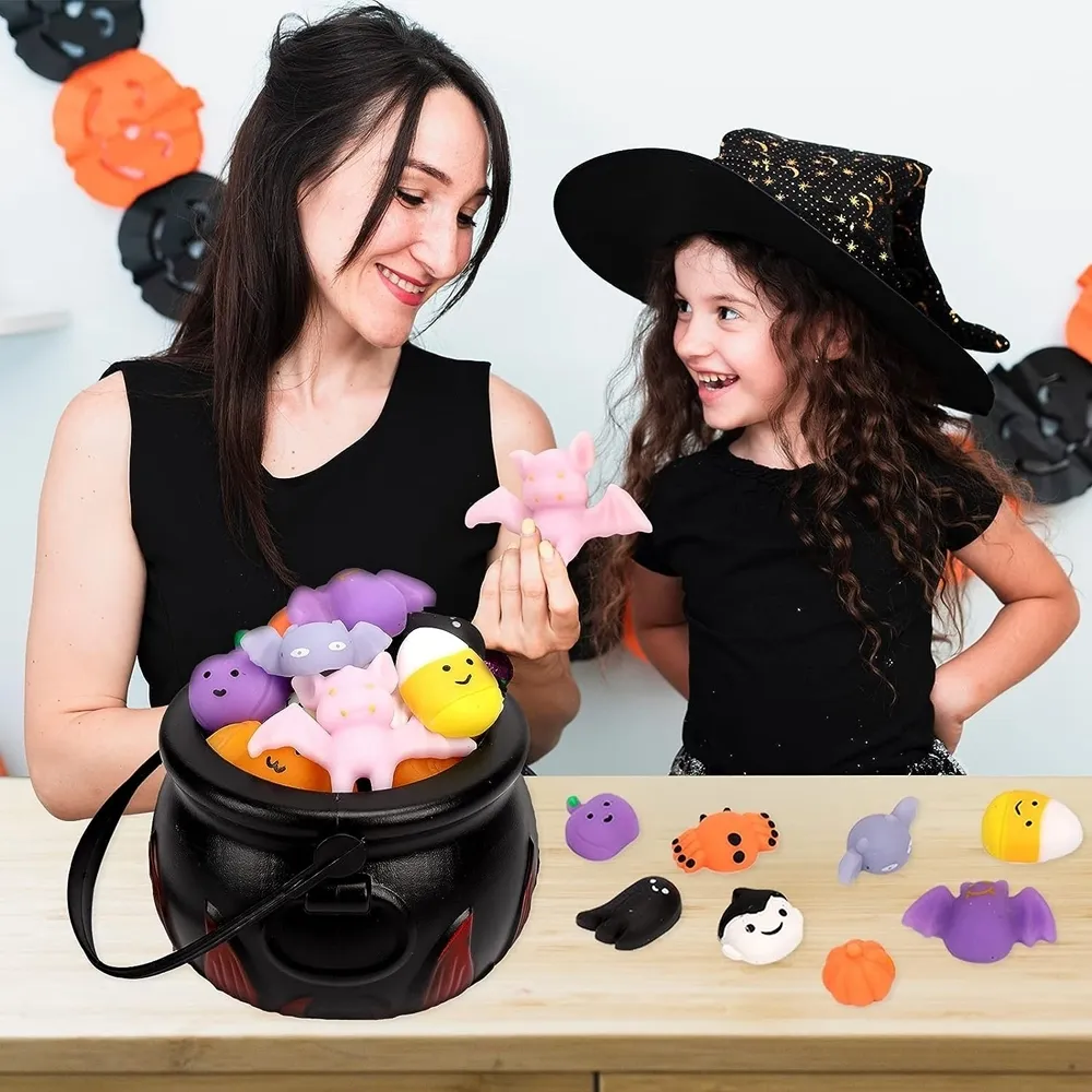 Halloween Party Favors - 5.5 Inch Cauldron With 24 Mochi Squishy Toys For Kids Treats