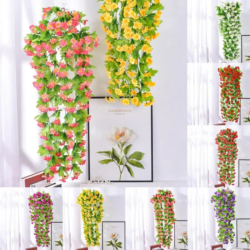 Fleurs décoratives marguerite fleur artificielle vigne multicolore faux ornement mural floral suspendu pour intérieur maison jardin décor fête de mariage