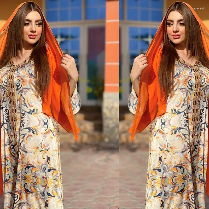 Ethnic Clothing Hijab Dress Turkey Arabic Dubai Muslim Abaya Kaftan Moroccan Flowers Print Boho Long Dresses Djellaba Femme Robe Indienne