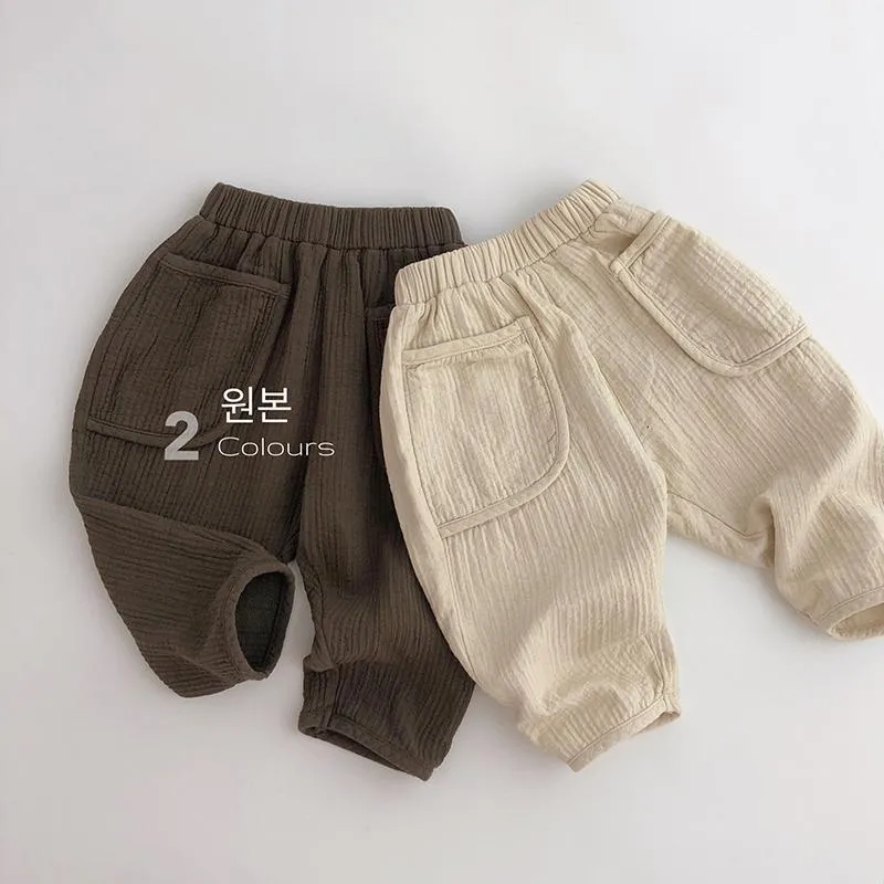 Pantalons d'été pour enfants, pantalons décontractés en coton et chanvre, pantalons Cargo coréens pour bébés garçons et filles, vêtements pour enfants 230918