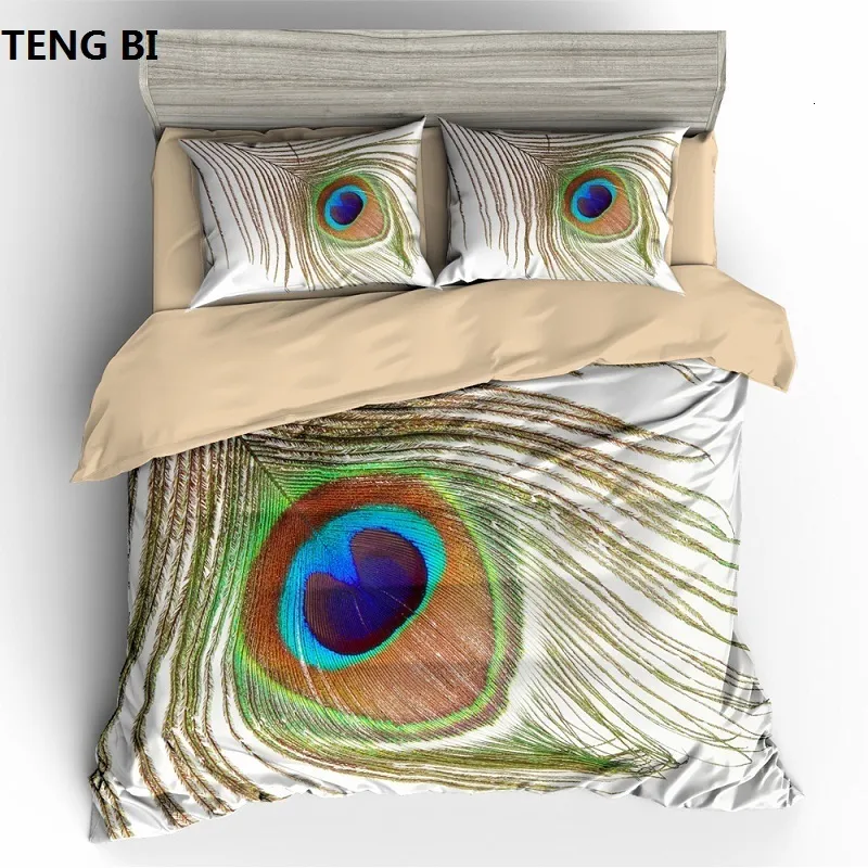 Yatak takımları moda basit stil ev tekstil dijital baskı tavus kuşu desen yatak bize Avustralya AB ülke boyutu 3pcs 230919