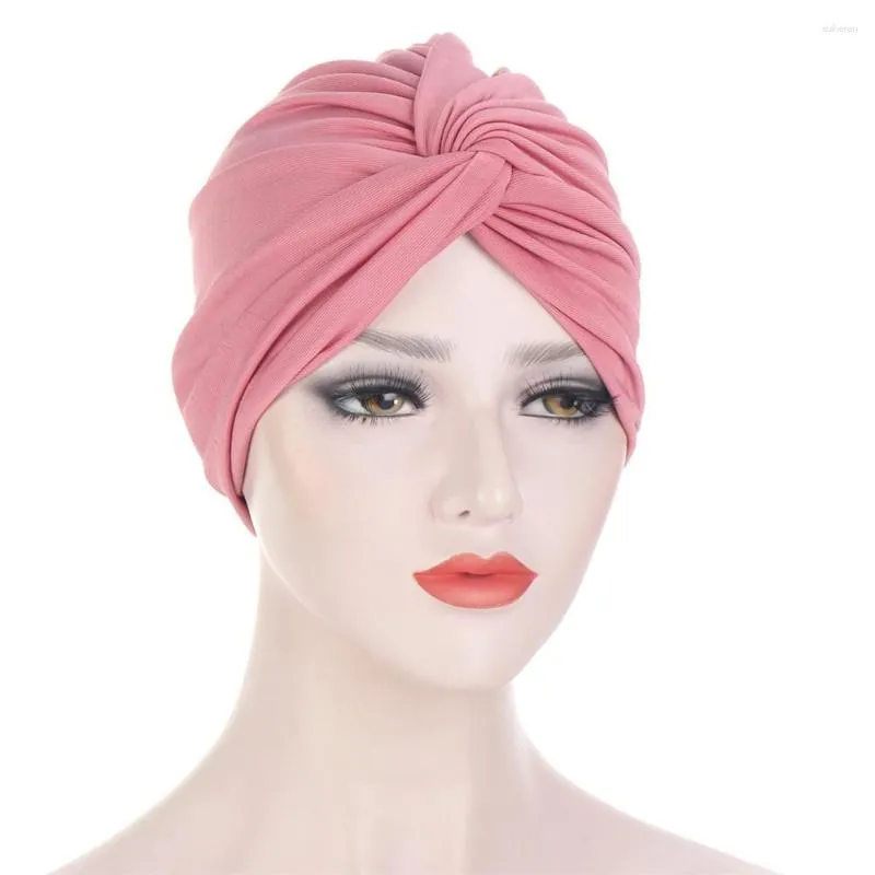 Ropa étnica Moda Mujeres Musulmanas Hijab Turbante Twist Nudo Chemo Cap Cáncer Strech Bonnet Islámico Árabe Pérdida de cabello Gorros Sombrero