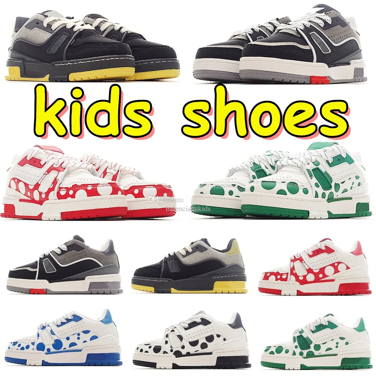 toddler shoes Kids Designer trainers Virgil kid shoe boys girls Causal Sneakers youth Leather Lace Up Platform Sole Sneaker yellow Black Luxury velvet